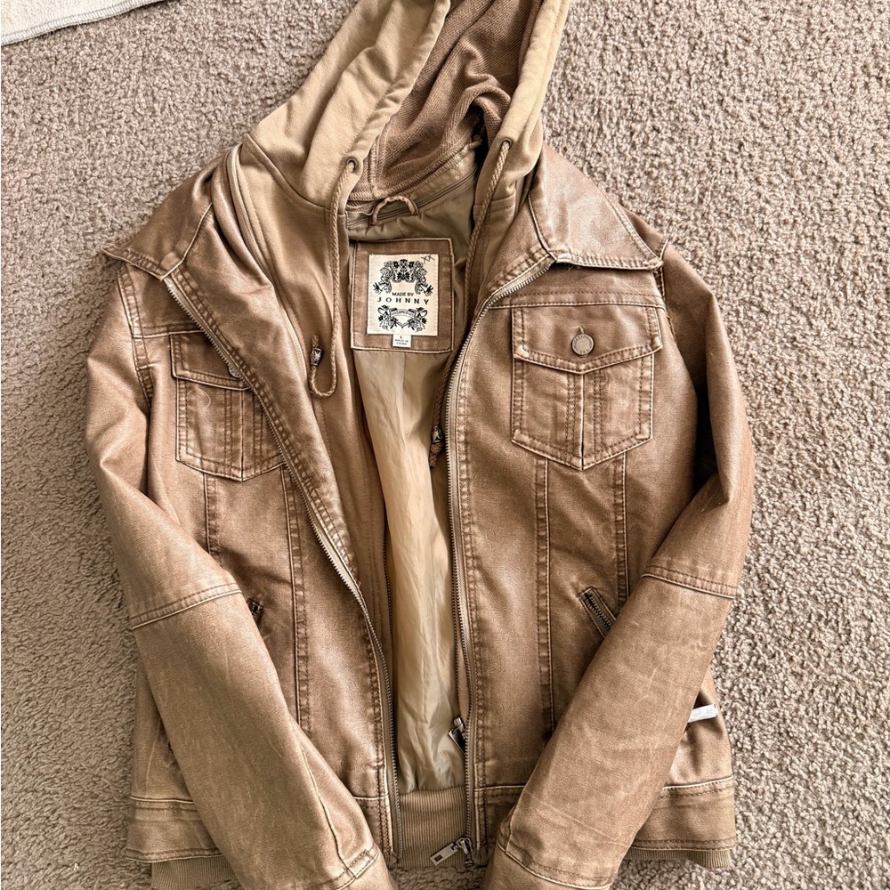 By Johnny  Brown Hooded leather Jacket